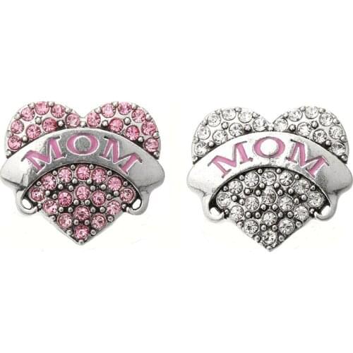 10pcs/lot New Snap Button Jewelry High Quality Crystal Love Heart Mom18mm Snap Buttons for Ginger Snap Bracelet For Women