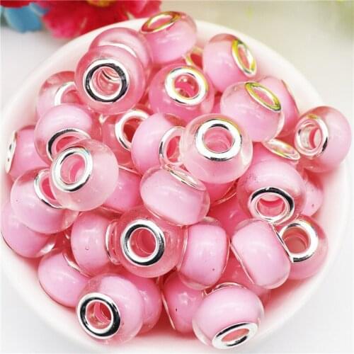 10Pcs Pink Color Round Loose Resin European Beads Charms Fit Pandora Bracelet Bangle DIY Curtains Keychain for Jewelry Making