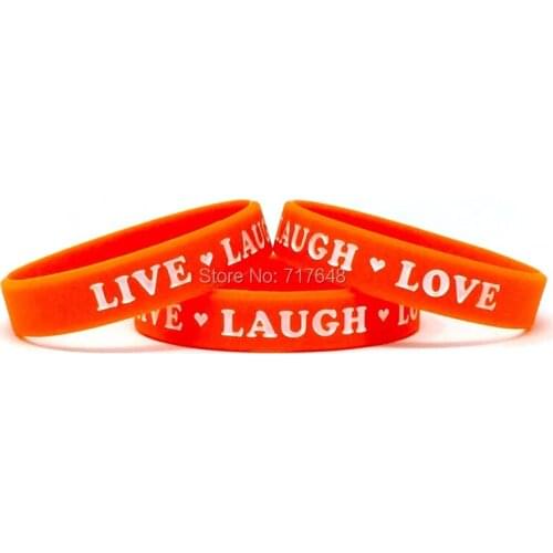 100pcs Inspirational Quote Orange Yellow LIVE LAUGH LOVE wristband silicone bracelets free shipping by ePacket A