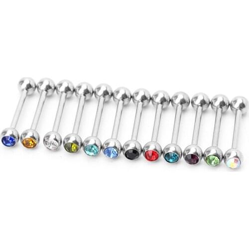 12Pcs Multicolor Tongue Piercing Steel Barbell Ring Jewelry 40JF