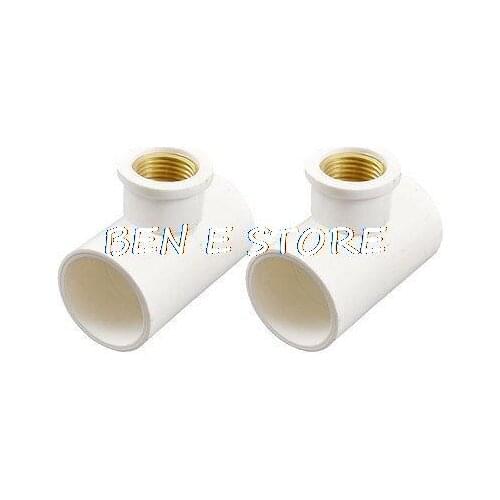 2pcs 1/2" PT Female Thread x 32mm Slip PVC Pipe Fitting Three Way Tee T Connector