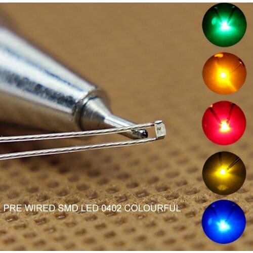 0402 SMD Led 20pcs Pre-soldered micro litz wired leads RED yellow green BLUE ORANGE NEW T0402