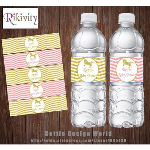20pcs Custom Gold Glitter Unicorn Birthday Party Water Bottle Wine Labels Candy Bar Wrapper Wine Stickers Baby Shower Decoration