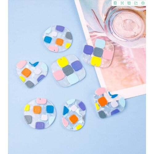 4pcs Resin Heart Square Charms Earring Ellipse Pendant DIY Jewelry Accessories