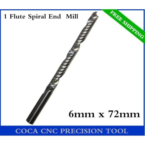 6mm*72mm,Freeshipping CNC Solid carbide woodworking insert router bit,Tungsten end mill,1 Flute milling cutter,MDF,PVC,Acrylic
