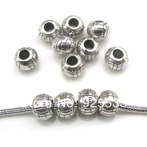 Free shipping 50pcs/lot 10mmdia. big hole antique metal volleyball beads fit European bracelet jewelry DIY