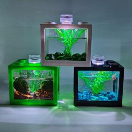 Fighting fish tank turtle tank small desktop ecological tank acrylic transparent fish bowl aquarium tank Multicolor with light