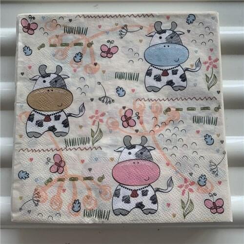 Decoupage paper napkins elegant tissue vintage towel cartoon animal cow flower birthday wedding party beautiful hotel decor 20