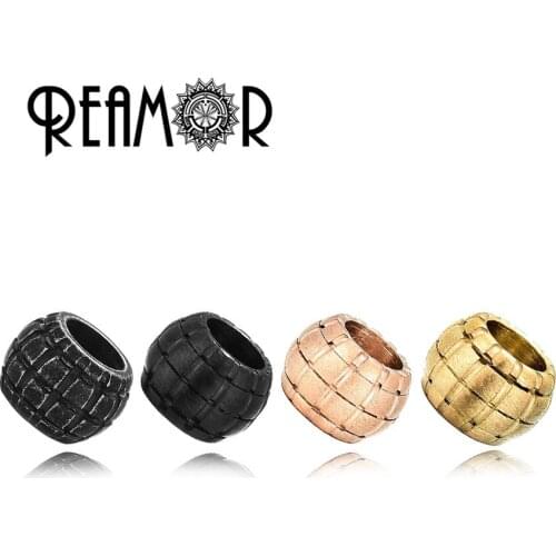 REAMOR 3mm Black Plated Grenade Pattern Spacer Charm Beads 316l Stainless Steel Round Beads For DIY Bracelets Jewelry Making