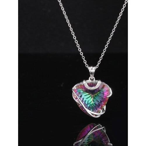 CiNily Rainbow Mystic Stone Luxury Large Heart Pendants Solid 925 Sterling Silver LOVE Dangle Charm Vintage Retro Jewelry Female