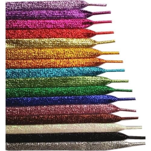 Colorful man women Shoelaces of sneakers Metallic Glitter Shiny gold shoelace silver Flat shoe laces sports running shoe lacing