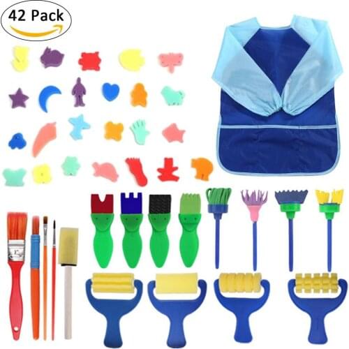 Childrens Seal Paint Graffiti Sponges for Kids 42 PCS Of Fun Paint Brushes For Toddlers Coming With Sponge Brush Flower Pattern