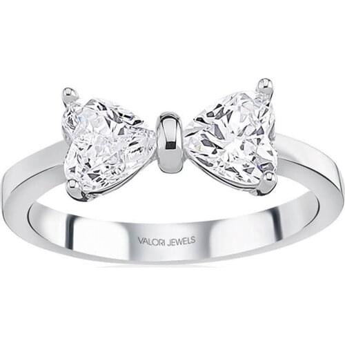 Valori Jewels 1.5 Carat, Zirconia White Heart Gemstone, Rhodium Plated, Two Stone Ring
