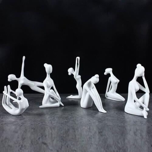 European 11 Style Resin Yoga Girl Figurines Abstract Black White Yoga Woman Model Creative Modern Miniatures Office Home Decor