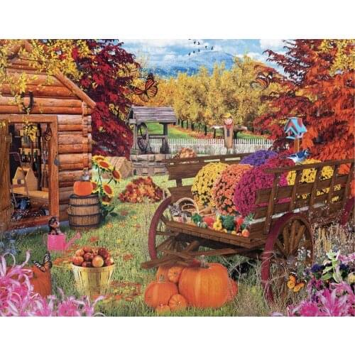 JMINE Div 5D Thanksgiving fall harvest Pumpkin Full Diamond Painting cross stitch kits art farm 3D paint by diamonds