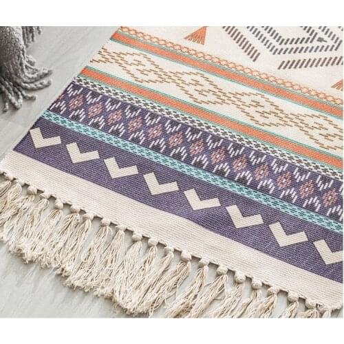 Fruit Geometric Print Cotton Linen Tassel Carpet Long Nordic Non Slip Bath Foot Pad Welcome Door Carpet Bedside Hallway Area Rug