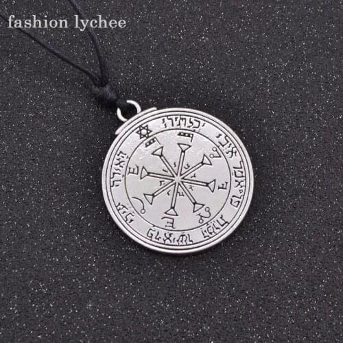 Fashion lychee Sun Key of Solomon Pentacle Pendant Necklace Double Face Pagan Wiccan Talisman Mens Necklace Jewelry