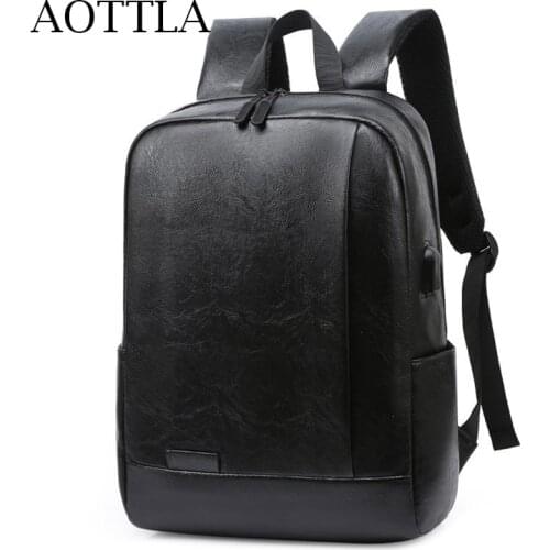AOTTLA Mens Large Pu Leather Travel Backpack Laptop Bags New Design Mens Shoulder Bag High Quality Brand Men Backpack Handbag