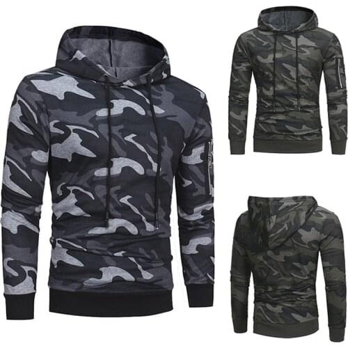 Mens Camouflage Sweater Tide Brand Casual Plus Velvet Hoodie Printing Loose Long-Sleeved Jacket