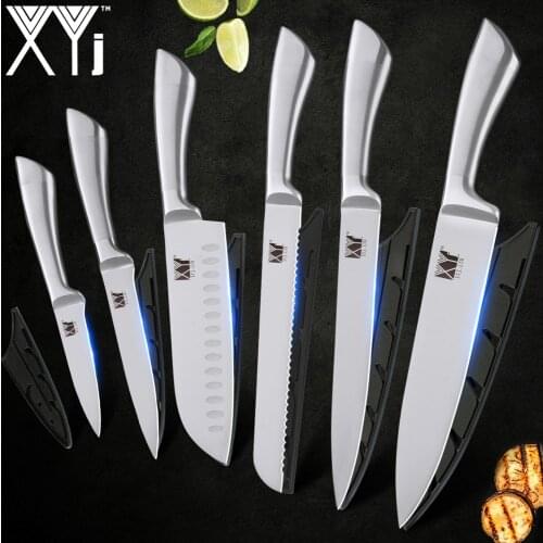 XYj Kitchen Stainless Steel Knives Set 8'' 7'' 5'' 3.5'' INCH Chef Bread Slicing Santoku Utility Paring Knife Storage Box