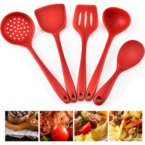 5PCS Silicone Kitchen Utensils Set Slotted Spoon Spatula Skimmer Ladle Heat Resistant Nonstick Baking Cooking Tools Kitchenware