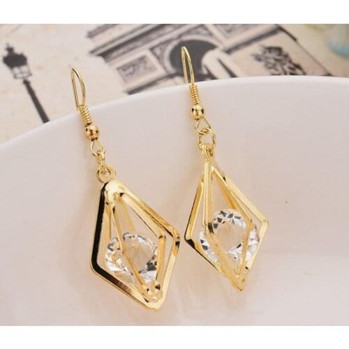 New high quality 2018 gold color earrings zircon crystal geometric earrings crystal prismatic earrings womens hot sale