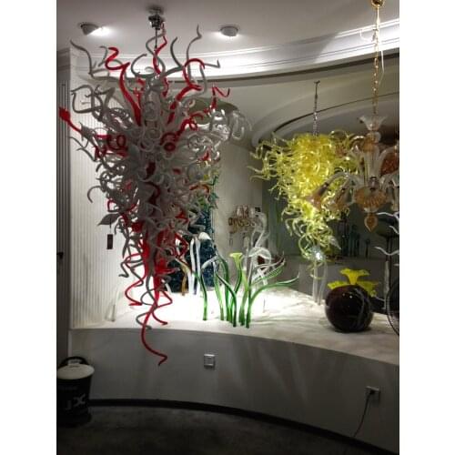 New Arrival Red and White Chihuly Style Led House Deco Chinese Blown Glass Chandelier Lighting