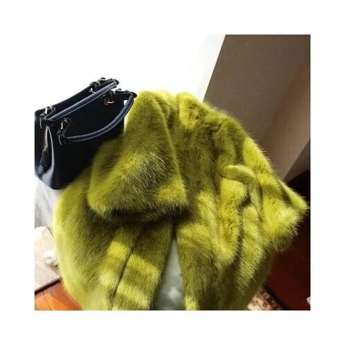 Women Loose Mid-Length Furry Green Faux Fur Thick Coat