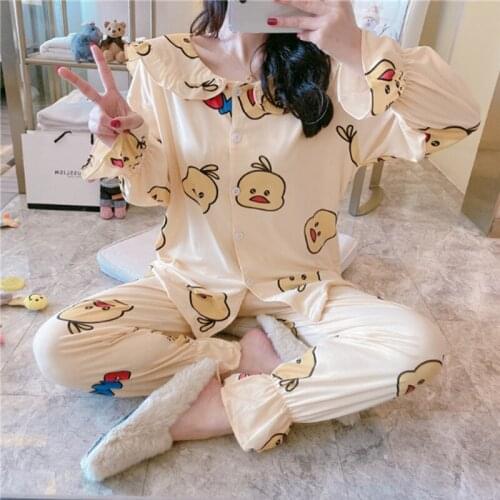 Pajamas female hot spring and autumn doll collar long-sleeved trousers cartoon home service autumn and winter suit