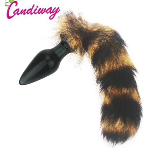 Candiway Fox tail Glass anal plug furry fetish sex toy for woman,anal plug dog tails Slave cosplay submisson Cat beads sex shop