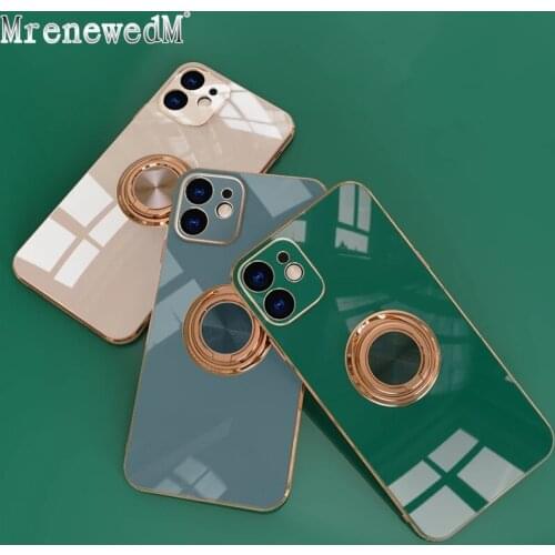 Luxury Plating Silicone Phone Case For iPhone 12 11 Pro X XR XS Max 12 Mini 7 8 Plus SE2 Ring Holder Stand Anti-Fall Soft Cover