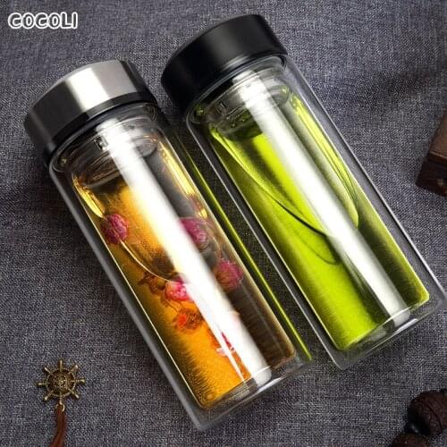 320ML Glass Water Bottle Business Men Office Mug High Borosilicate Double Wall Transparent Tea Filter Water Bottles Drink Flask