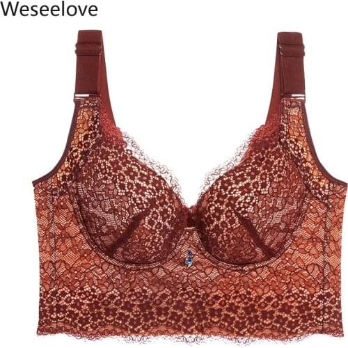 Weseelove Sexy Women Bra Push Up Bralette Lingerie Adjustable Bra Lace Flower Bra Gather Breast Plus Size Extra Large Bra X41-1