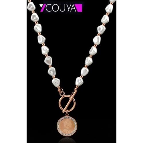 Logo Pearl Link Human Head Graphics Stainless Steel Link Necklace Gold Silver Plated 316L Necklace For Women men