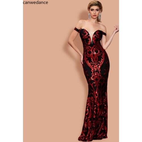 2020 Women Sexy V -Neck Mesh Off Shoulder Sequin Multi Mermaid Dresses Backless Maxi Elegant Dress Formal Evening Gown