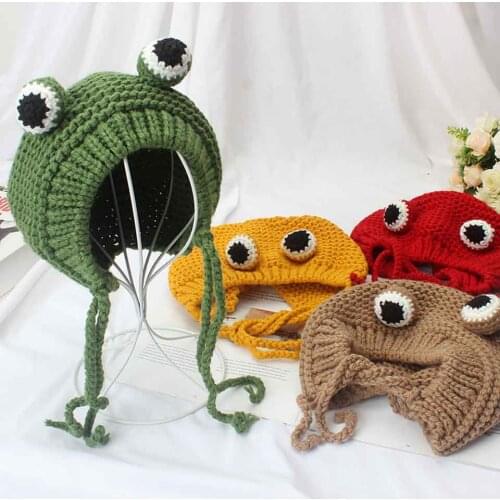 Winter Frog Hat Skullies Cute Women Crochet Knitted Hat Costume Beanie Hats Cap Ladies Gift Hip-hop Cap Photography Prop Party