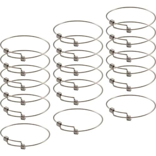 15pcs 65mm 70mm Adjustable Stainless Steel Bangle Simple Silver Color Bracelets for DIY Charm Bangle Jewelry Makings Gift