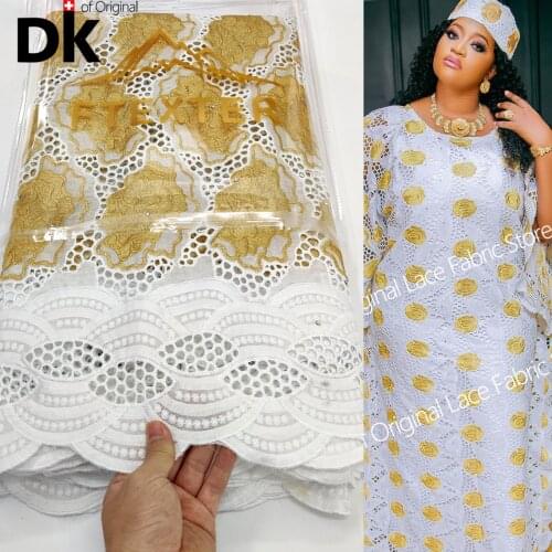 2.5+2.5 Yards DIY Laces With Bazin Riche Fabric Guinea Basin Sewing Swiss Voile In Switzerland Senegal African Wedding Material