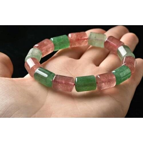 2018 Newly Natural Red Green Strawberry Quartz Crystal Rectang Beads Fashion Women Bracelet 10*14mm Crystal Stone Bracelet
