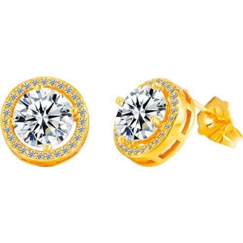 2020 Classic white AAA Cubic Zirconia Stud Earrings Round Crystal Girl Ear Studs For Women 24K gold Fashion Jewelry brincos