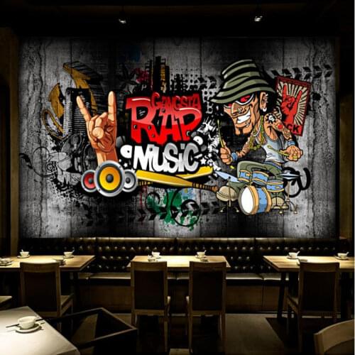 3d Retro hip-hop rock music wall background Wallpaper for wall Bar KTV background Modern Wallpaper Painting Mural Silk Paper