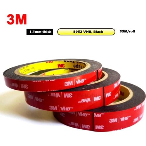 3M VHB 5952 Double Sided Acrylic Foam Adhesive Tape Heavy Duty Mounting Tape Choose Wide 33meter/roll 1.1mm thickness, Black
