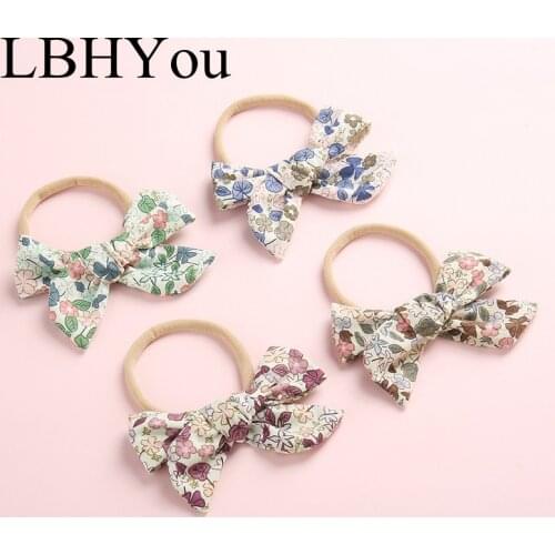 8pcs Knot Bows Cotton Fabric Nylon Headbands Spring Summer Floral Print Bowknot Elastic Nylon Head Bands School Girls Hairbands