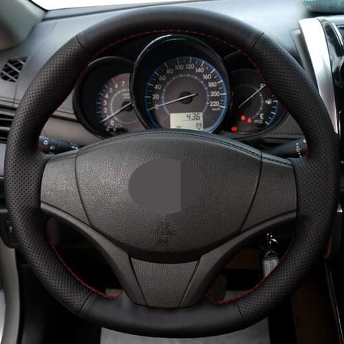 Car Products DIY Black Non-slip Breathable Genuine Leather Car Accessories Steering Wheel Cover For Toyota Vios 2014 2015 2016