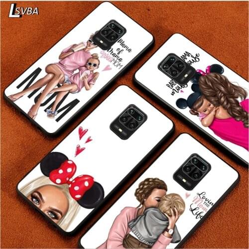 Black Soft Cover Hot Mom and Baby Girl for Xiaomi Redmi Note 9 9S 8 8T 7 7S 6 5A 5 4X 4 Pro Max Prime Phone Case
