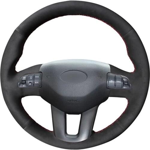 Black Suede Hand-stitched No-slip Car Steering Wheel Cover for Kia Ceed Cee'd 2010-2012 Sportage 3 2011-2013 2014 2015