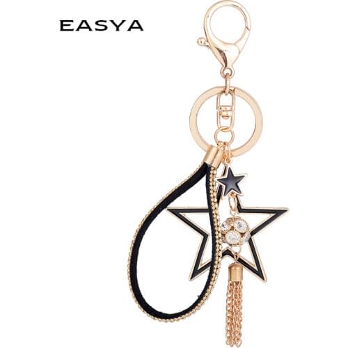 EASYA Hollow Star Pendant Key Chain High Grade White Rhinestone Key Ring Women Bag Accessories Metal Chain Crafts