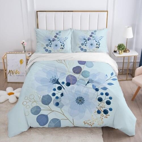 Luxury Bedding set King Queen Euro Duvet cover set pillow case Bed linens Quilt cover 220x240 240x260 Rustic flower blue