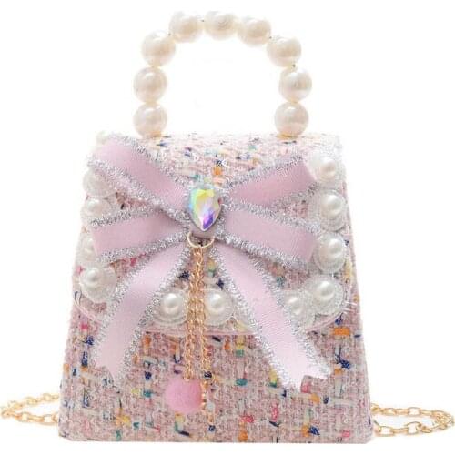 Canvas Kids Infant Messenger Bags Weaving Children Shoulder Bags Fashion Handbag for Baby Girls Pearl Toddler Girl Crossbody Bag