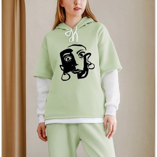 Color Block Hoodies for Women Plus Size Women Clothing Abstract Face Art Print Hooded Sweatshirts Streetwear Fashion Pullover